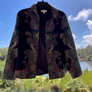 Coldwater Creek FAB! Open Tapestry Paisley Geo Print Lined Wool Jacket Sz: PM